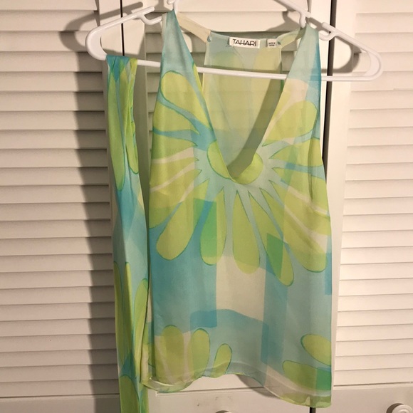 NWT Tahari silk blue/green lined tank (s) - Picture 4 of 8
